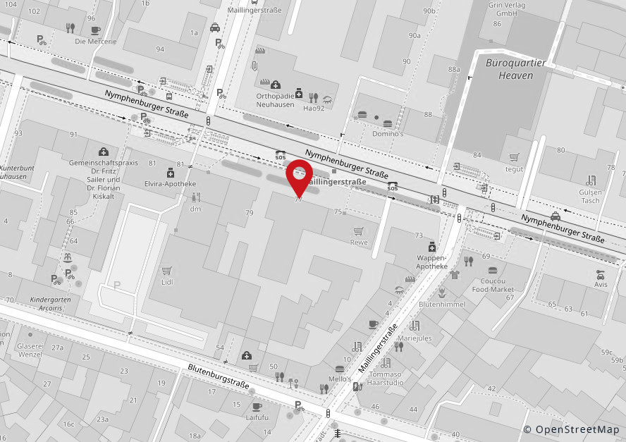 Standort der Kanzlei Falk, Nymphenburger Straße 77 in München – auf Google Maps ansehen